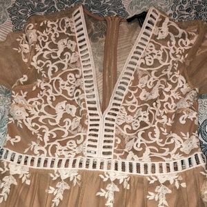 Tan with White Stitching Maxi Dress